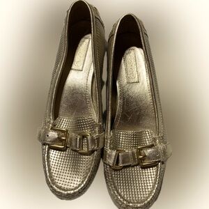 Coach Sallie Mesh Look Leather Loafers Size 6 Gold